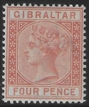 1887  Gibraltar SG.12  4d orange-brown.  mounted mint.