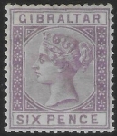 1887  Gibraltar SG.13  6d lilac.  mounted mint.