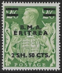 1948 SG. E10 Eritrea  2s50c  on 2/6d green. overprinted B.M.A. Eritrea.  mounted mint.