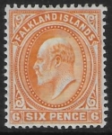 1904 Falkland Islands. SG.47  6d orange. mounted mint