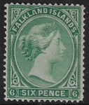1878 Falkland Islands - SG.3 6d blue-green. no wmk. mounted mint