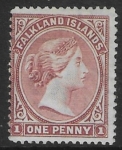 1885 Falkland Islands - SG.7 1d pale claret. s/ways wmk (no gum)