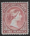 1885 Falkland Islands - SG.7w 1d pale claret. s/ways wmk. crown to right. LMM