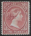 1887 Falkland Islands - SG.8 1d brownish claret. mint no gum.