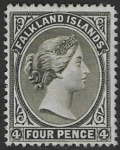 1889 Falkland Islands - SG.12 4d olive grey-black mounted mint.