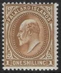 1904 Falkland Islands.  SG.48 1/- brown. U/M (MNH)