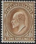 1904 Falkland Islands.  SG.48 1/- brown. U/M (MNH)