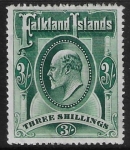 1904 Falkland Islands.  SG.49b 3/- deep green.  mounted mint.