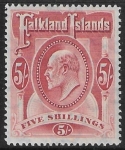 1904 Falkland Islands.  SG.50  5/- red.  U/M (MNH)