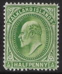 1904 Falkland Islands.  SG.43 ½d yellow green.  U/M (MNH)