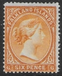 1891  Falkland Islands  SG.33x  6d orange yellow. wmk. reversed.   mounted mint.