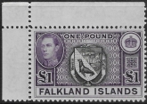 1938 Falkland Islands. SG.163  £1  black and violet.  U/M (MNH)