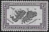1933 Falkland Islands.  SG.131  3d black & violet. mounted mint.