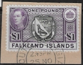 1938 Falkland Islands.  SG.163  £1 black & violet. VFU.