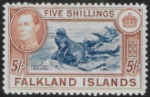 1938-50 Falkland Islands - SG.161b  5/- indigo & pale yellow-brown (BPA Cert.no.86644) lightly mounted mint.
