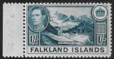 1948 Falkland Islands.  SG.158c 1/- deep dull blue. U/M (MNH)