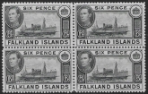 1949 Falkland Islands SG.156  6d black block of 4 U/M (MNH)