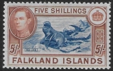 1938  Falkland Islands. SG.161  5/- blue & chestnut. very lightly mounted mint.