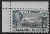 1938  Falkland Islands.  SG.157  9d black and grey-blue. U/M (MNH)