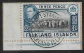 1941 Falkland Islands - SG.153 3d black & blue fine used.