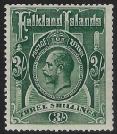 1923 Falkland Islands - SG.80 3/-  slate-green. wmk script. very lightly mounted mint.