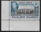 1941  Falkland Islands. SG.153  3d black and blue.  U/M (MNH)