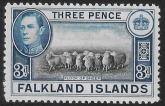 1941  Falkland Islands. SG.153  3d black and blue.  U/M (MNH)