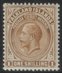 1920 Falkland Islands  SG.65b 1/- brown. mounted mint.