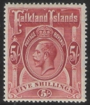 1912 Falkland Islands - SG.67  5/- deep rose red mounted mint