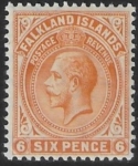 1912 Falkland Islands  SG.64 yellow-orange mounted mint.