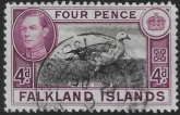1938  Falkland Islands. SG.154  4d black and purple.  fine used.