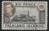 1938  Falkland Islands. SG.155a  6d black & sepia.  fine used.