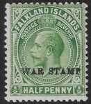 1920  Falkland Islands. SG.70c  ½d dull yellowish green. mounted mint