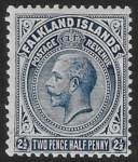 1916 Falkland Islands.  SG.63b  2½d deep blue  perf14 mounted mint.