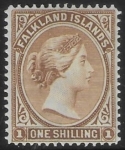 1896 Falkland Islands.  SG.38  1/- yellow brown. mounted mint.