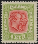 1914 Iceland SG.109 King Christian X of Denmark 1e salmon &  yellow-green mounted mint