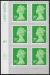 U2924 20p Green M19L Cyld. W1  grid position R2  C1 SBP T3 s/L  Walsall/ISP  U/M (MNH)