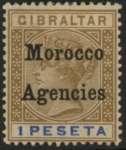 Morocco Agencies -  Gibraltar SG.15 1 peseta bistre & ultramarine.  mounted mint.