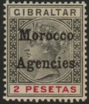 Morocco Agencies -  Gibraltar SG.16 2 peseta black & carmine.  LM mint.