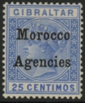 Morocco Agencies -  Gibraltar SG.12  25c ultramarine . LM mounted mint.