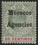 Morocco Agencies -  Gibraltar SG.19  20c grey-green & carmine .  U/M MNH.