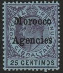 Morocco Agencies -  Gibraltar SG.20  25c purple& black/blue.  mounted mint