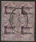 Morocco Agencies -  Gibraltar SG.28  50c purple & violet.  block of 4 fine used.