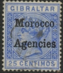 Morocco Agencies -  Gibraltar SG.4  25c. ultramarine. very fine used.