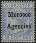 Morocco Agencies -  Gibraltar SG.4  25c ultramarine. mounted mint.