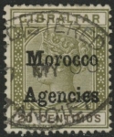 Morocco Agencies -  Gibraltar SG.3  20c  olive green & brown. fine used.