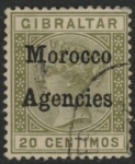 Morocco Agencies -  Gibraltar SG.3c  20c  olive green. fine used.