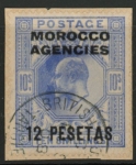 Morocco Agencies -  'Spanish'  SG.123  12p on 10s  ultramarine. fine used.