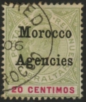 Morocco Agencies -  Gibraltar SG.26  20c  grey-green & carmine. fine used.