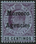 Morocco Agencies -  Gibraltar SG.27  25c  purple & black/blue.  M/M.